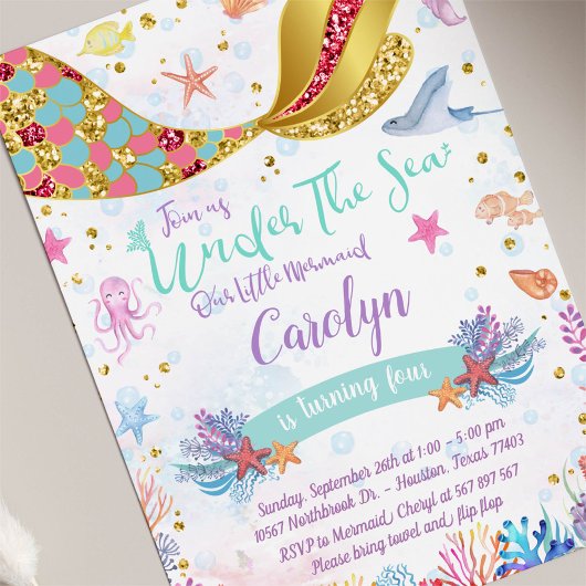 Gold Glitter | Zeemeermin in het Zee van Birthday Kaart