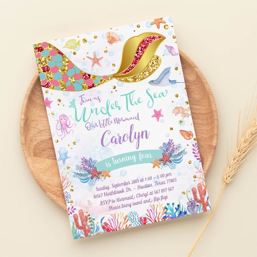 Gold Glitter | Zeemeermin in het Zee van Birthday Kaart