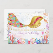 Gold Glitter|Zeemeermin onder Zee Hartelijk dank Feestdagenkaart (Voorkant / Achterkant)