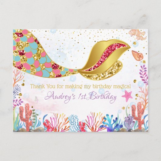 Gold Glitter|Zeemeermin onder Zee Hartelijk dank Feestdagenkaart (Voorkant)