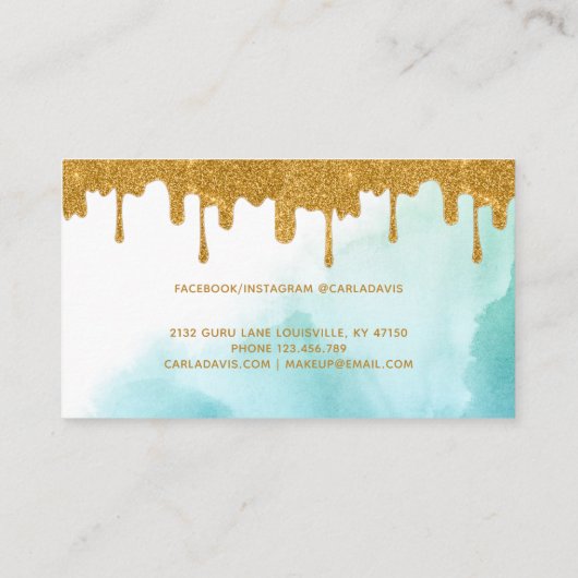 Gold Glitter zorgt voor Blauwgroen Waterverf Makeu Visitekaartje (Achterkant)