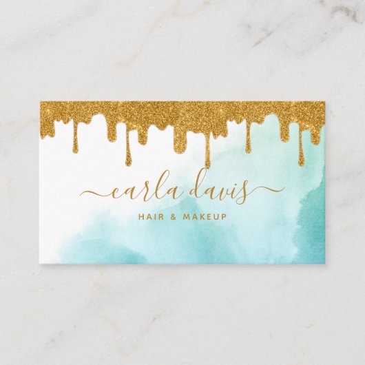 Gold Glitter zorgt voor Blauwgroen Waterverf Makeu Visitekaartje (Voorkant)