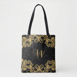 Gold Glitter zwaait Lijst op zwarte dampen Tote Bag