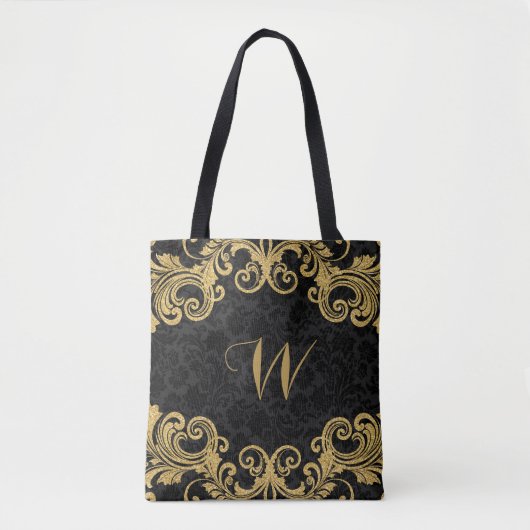Gold Glitter zwaait Lijst op zwarte dampen Tote Bag (Voorkant)