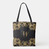 Gold Glitter zwaait Lijst op zwarte dampen Tote Bag (Achterkant)