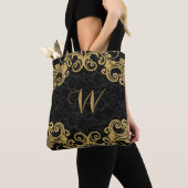 Gold Glitter zwaait Lijst op zwarte dampen Tote Bag (Dichtbij)