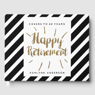 Gold Glitter Zwart-wit Happy Retirement Gastenboek