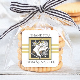 Gold Glitter Zwart Wit Schaatsen Party Favoriet Vierkante Sticker