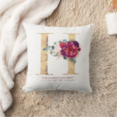 Gold Glittered en Burgundy Red Floral H Monogram Kussen (Deken)