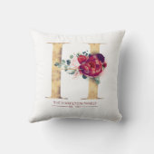 Gold Glittered en Burgundy Red Floral H Monogram Kussen (Achterkant)