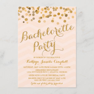 Gold Glittering Confetti Bachelorette Party Invite Kaart