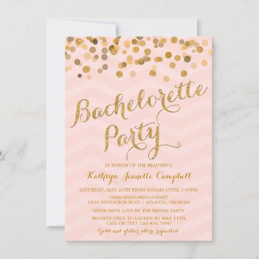 Gold Glittering Confetti Bachelorette Party Invite Kaart (Voorkant)