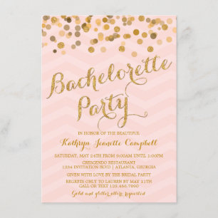 Gold Glittering Confetti Bachelorette Party Invite Kaart