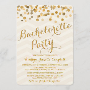 Gold Glittering Confetti Bachelorette Party Invite Kaart