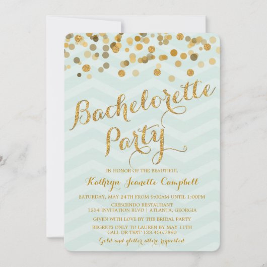 Gold Glittering Confetti Bachelorette Party Invite Kaart (Voorkant)