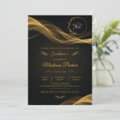 Gold Glittering Wave Afstuderen Kaart (Staand voorkant)