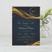 Gold Glittering Wave on Blue Afstuderen Kaart (Staand voorkant)