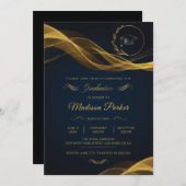 Gold Glittering Wave on Blue Afstuderen Kaart (Voorkant / Achterkant)