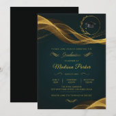Gold Glittering Wave on Green Afstuderen Kaart (Voorkant / Achterkant)