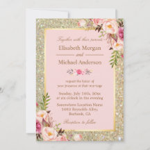 Gold Glitters Blush Pink Floral Weddenschap