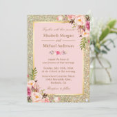 Gold Glitters Blush Pink Floral Weddenschap Kaart (Staand voorkant)