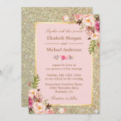 Gold Glitters Blush Pink Floral Weddenschap Kaart (Voorkant / Achterkant)