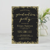 Gold Glitters Border Typography Graduparty Kaart (Staand voorkant)
