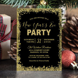 Gold Glitters Border Typography New Year's Party Kaart