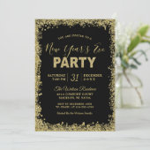 Gold Glitters Border Typography New Year's Party Kaart (Staand voorkant)