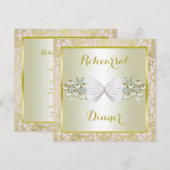 Gold Glitters, Diamond Gem & Bow Rehearsal Dinner Kaart (Voorkant / Achterkant)