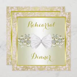 Gold Glitters, Diamond Gem & Bow Rehearsal Dinner Kaart