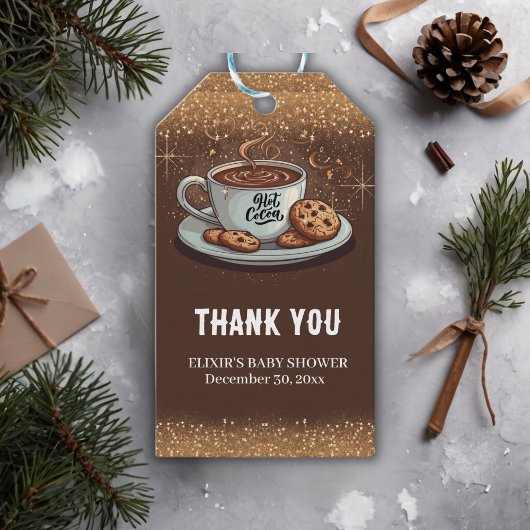 Gold Glitters Hot Chocolate Winter Baby shower Cadeaulabel