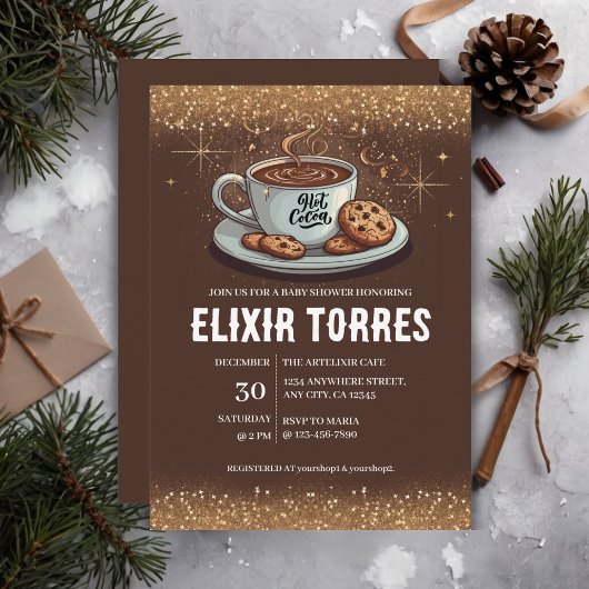 Gold Glitters Hot Chocolate Winter Baby shower Kaart