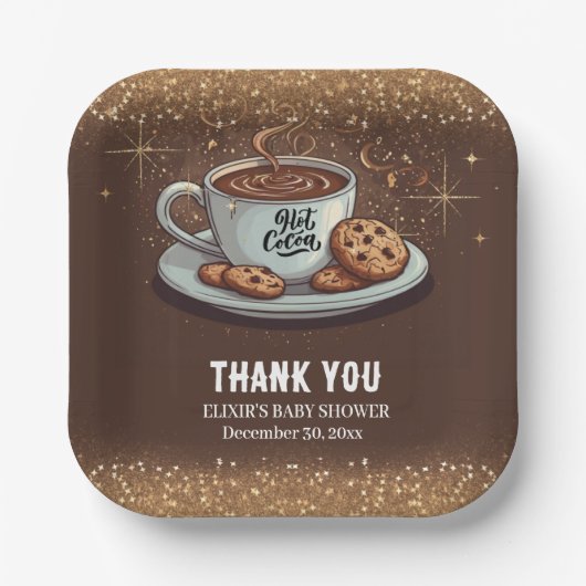 Gold Glitters Hot Chocolate Winter Baby shower Papieren Bordje (Voorkant)