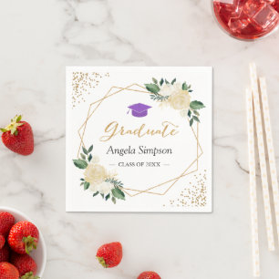 Gold Glitters Ivoor Groen Bloemen Lila Afstuderen Servet