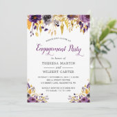 Gold Glitters Paarse Chic Floral Engagement Party Kaart (Staand voorkant)