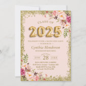 Gold Glitters Pink Floral Balloons 2023 Afstuderen Kaart (Voorkant)