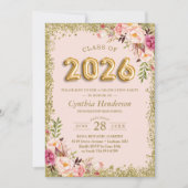 Gold Glitters Pink Floral Balloons 2023 Afstuderen Kaart (Voorkant)