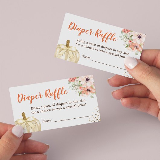 Gold Glitters Pumpkin Baby shower Diaper Raffle Visitekaartje