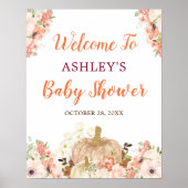 Gold Glitters Pumpkin Floral Herfst Baby shower Si Poster (Voorkant)