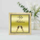 Gold Glitters Stiletto & Champagne Fabulous 50 Kaart (Staand voorkant)