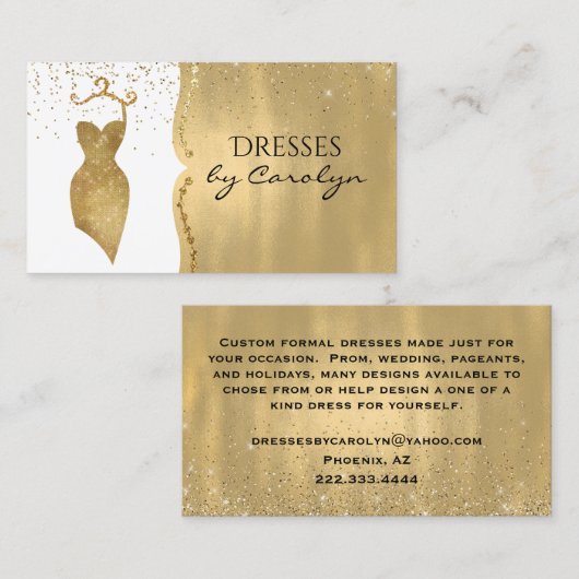 Gold Glittery Dress Seamstress Visitekaartje (Voorkant / Achterkant)