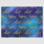 Gold Glittery Fish op Blue Decoupage Tissuepapier (Voorkant)