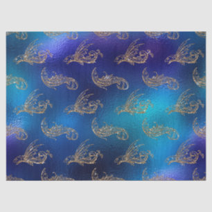Gold Glittery Fish op Blue Decoupage Tissuepapier