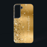 Gold Glittery Folie Girly Handtekening Samsung Galaxy Hoesje<br><div class="desc">Meisjes faux sparkly gold glitter-hoogtepunten aan de linkerkant met een gouden gele ombre bruin metaal folie. De moderne handtekening kenmerkt een elegant wit calligrafiedoopvont met decoratieve staarten in een verticaal formaat. Pas de doopvontstijlen aan of verplaats de glinsterende grafiek aan creëer uw eigen telefoontoestel. De extra sparkles, glitter en folie...</div>