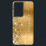Gold Glittery Folie Girly Handtekening Samsung Galaxy Hoesje<br><div class="desc">Meisjes faux sparkly gold glitter-hoogtepunten aan de linkerkant, over een faux gouden ombre bruusmetaal-folie. De moderne handtekening kenmerkt een elegant wit calligrafiedoopvont met decoratieve staarten in een verticaal formaat. Pas de doopvontstijlen aan of verplaats de glinsterende grafiek aan creëer uw eigen telefoontoestel. De extra sparkles, glitter en folie digitale grafische...</div>