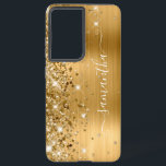 Gold Glittery Folie Girly Handtekening Samsung Galaxy Hoesje<br><div class="desc">Meisjes faux sparkly gold glitter-hoogtepunten aan de linkerkant, over een faux gouden ombre bruusmetaal-folie. De moderne handtekening kenmerkt een elegant wit calligrafiedoopvont met decoratieve staarten in een verticaal formaat. Pas de doopvontstijlen aan of verplaats de glinsterende grafiek aan creëer uw eigen telefoontoestel. De extra sparkles, glitter en folie digitale grafische...</div>