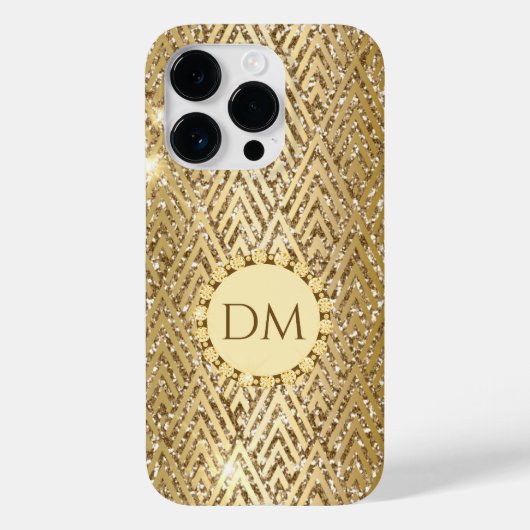 Gold Glittery Geometric Diamond Pattern Monogram Case-Mate iPhone Case (Achterkant)