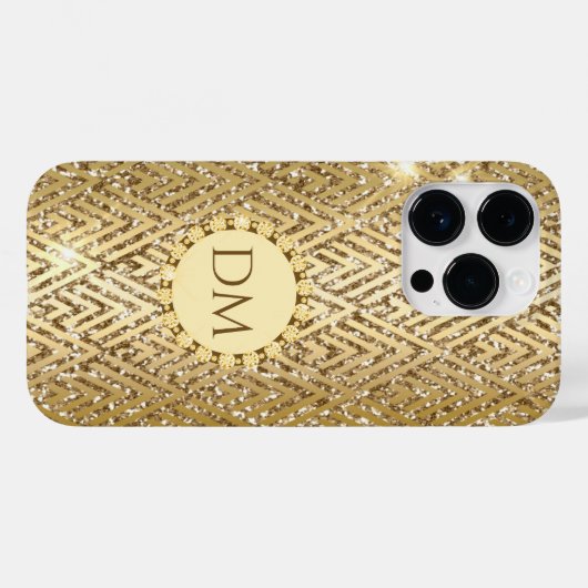 Gold Glittery Geometric Diamond Pattern Monogram Case-Mate iPhone Case (Achterkant (horizontaal))