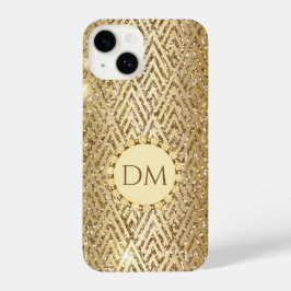 Gold Glittery Geometric Diamond Pattern Monogram iPhone 14 Hoesje